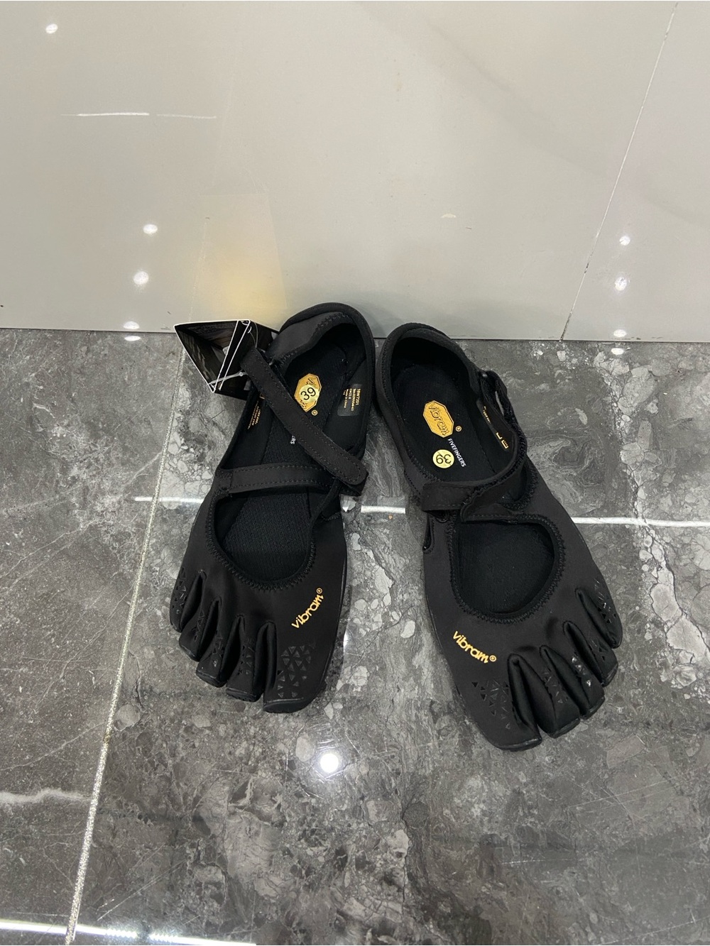 Vibram Women's Black FiveFingers Toe Flats with Mary Jane Strap